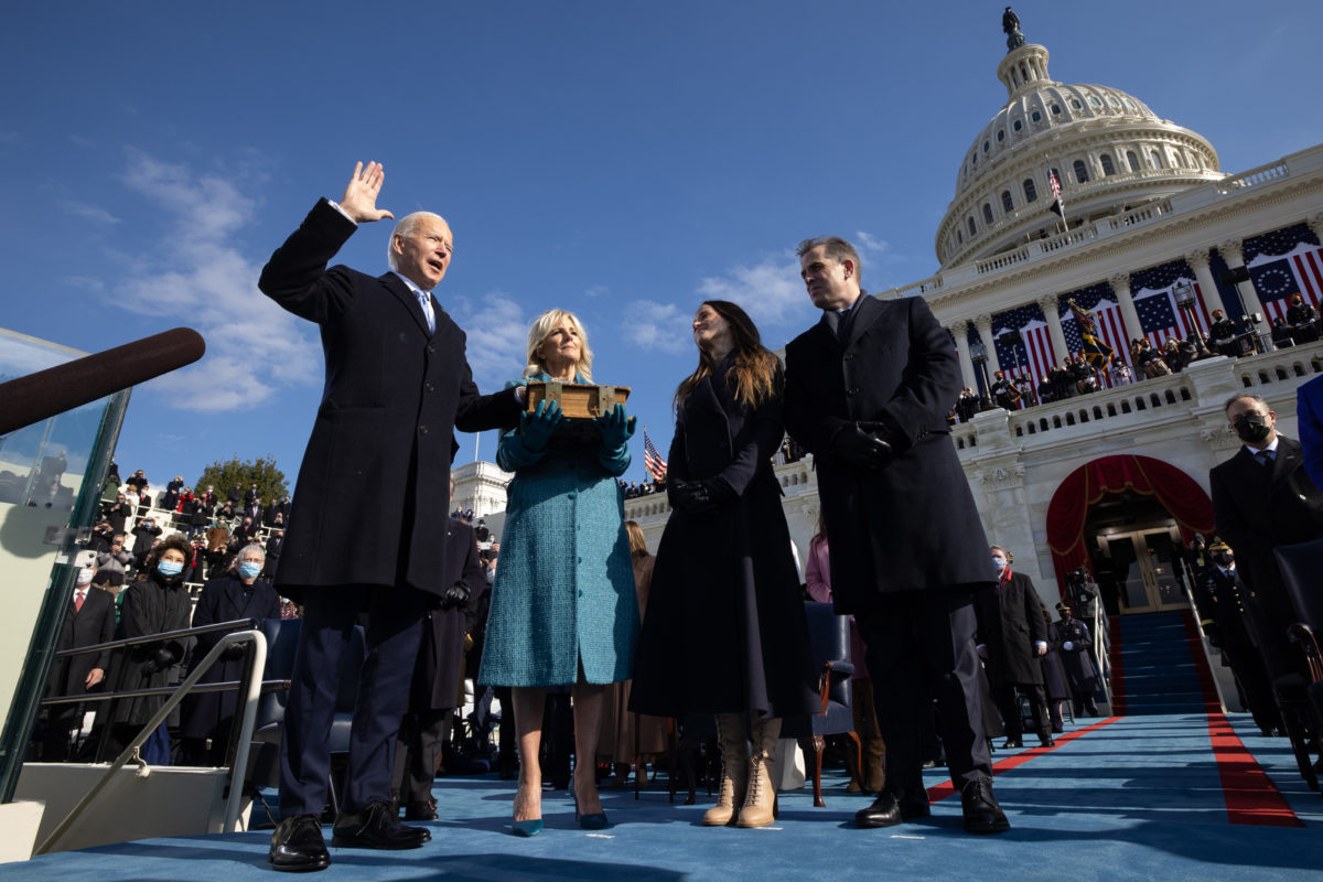 President Joe Biden, joined by First Lady Jill Biden and their children Ashley Biden and Hunter Biden, takes the oath of office as President of the United States Wednesday, Jan. 20, 2021, during the 59th Presidential Inauguration at the U.S. Capitol in Washington, D.C. (Official White House Photo by Chuck Kennedy)